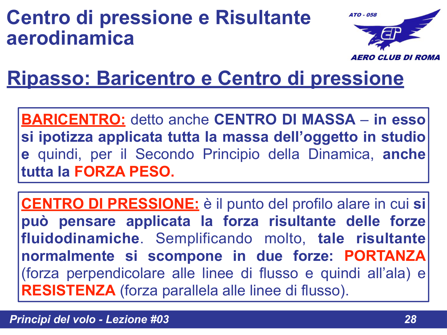 Baricentro e Centro di Pressione