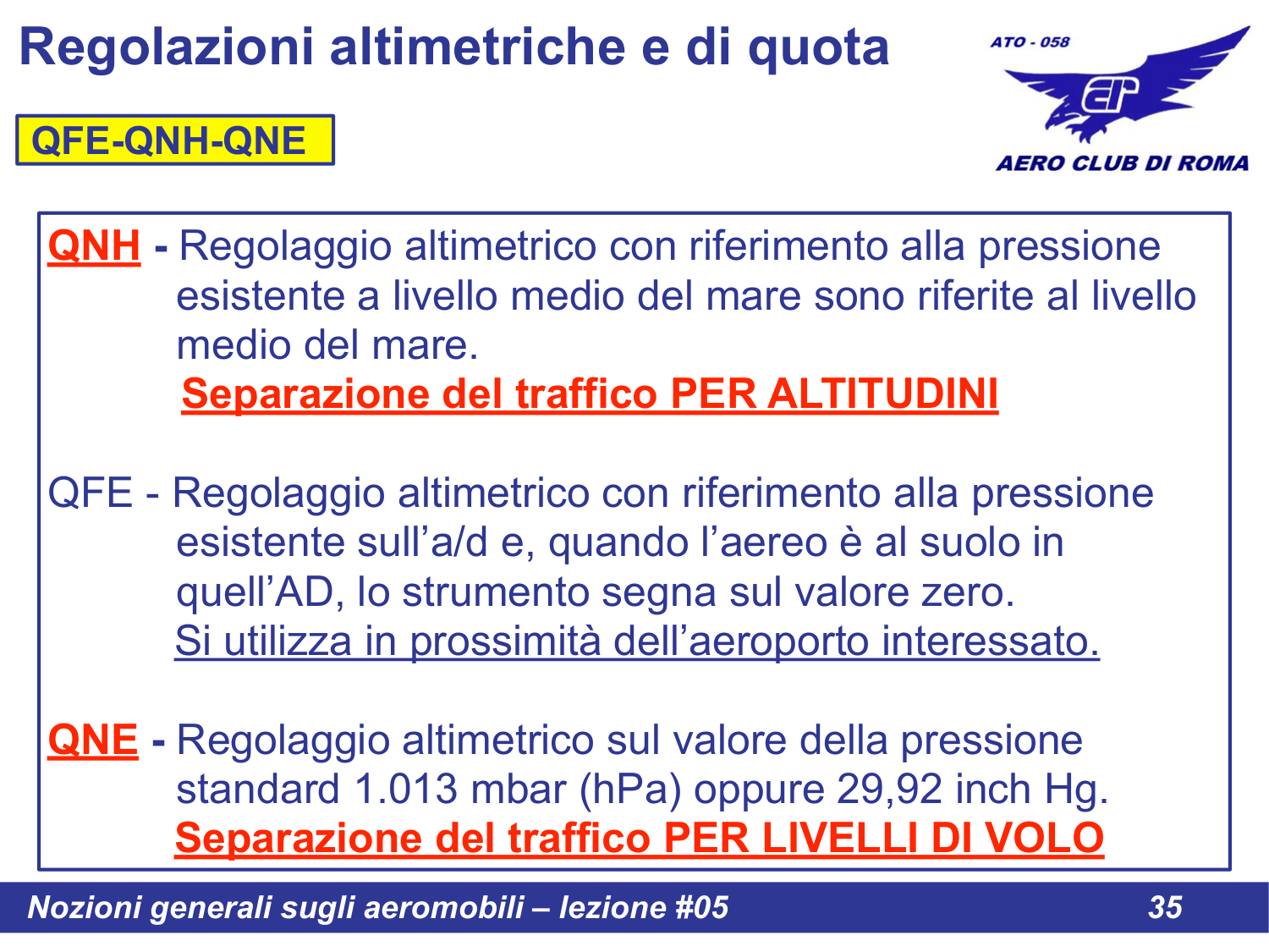 Riepilogo regolazioni