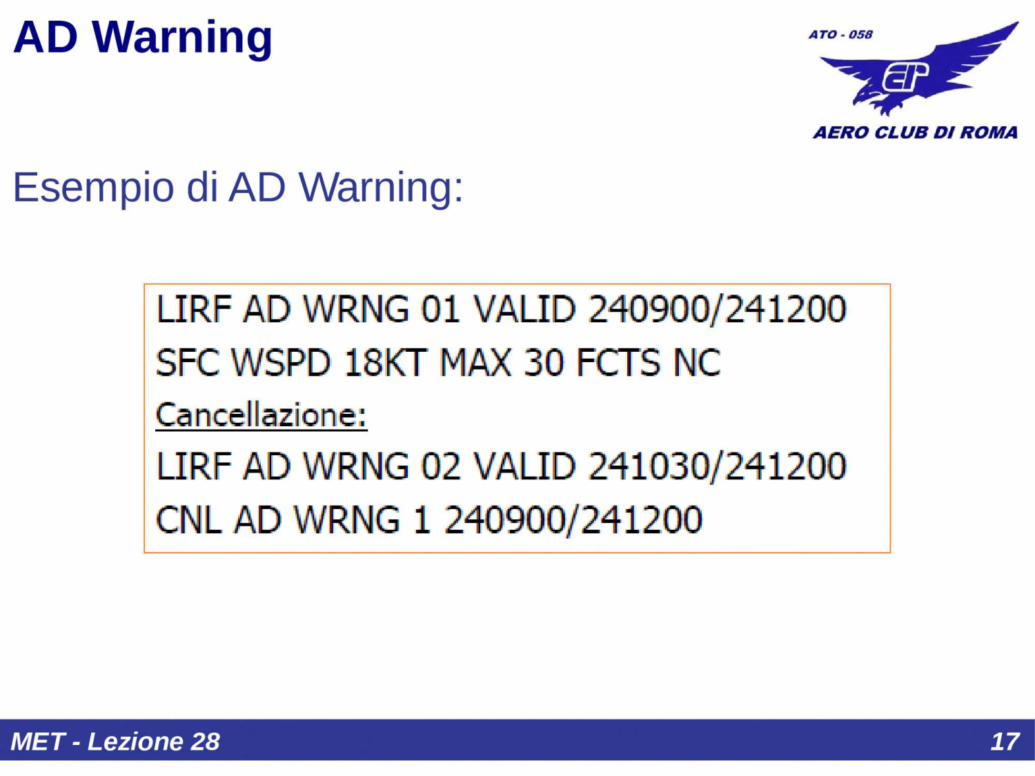 AD Warning esempio