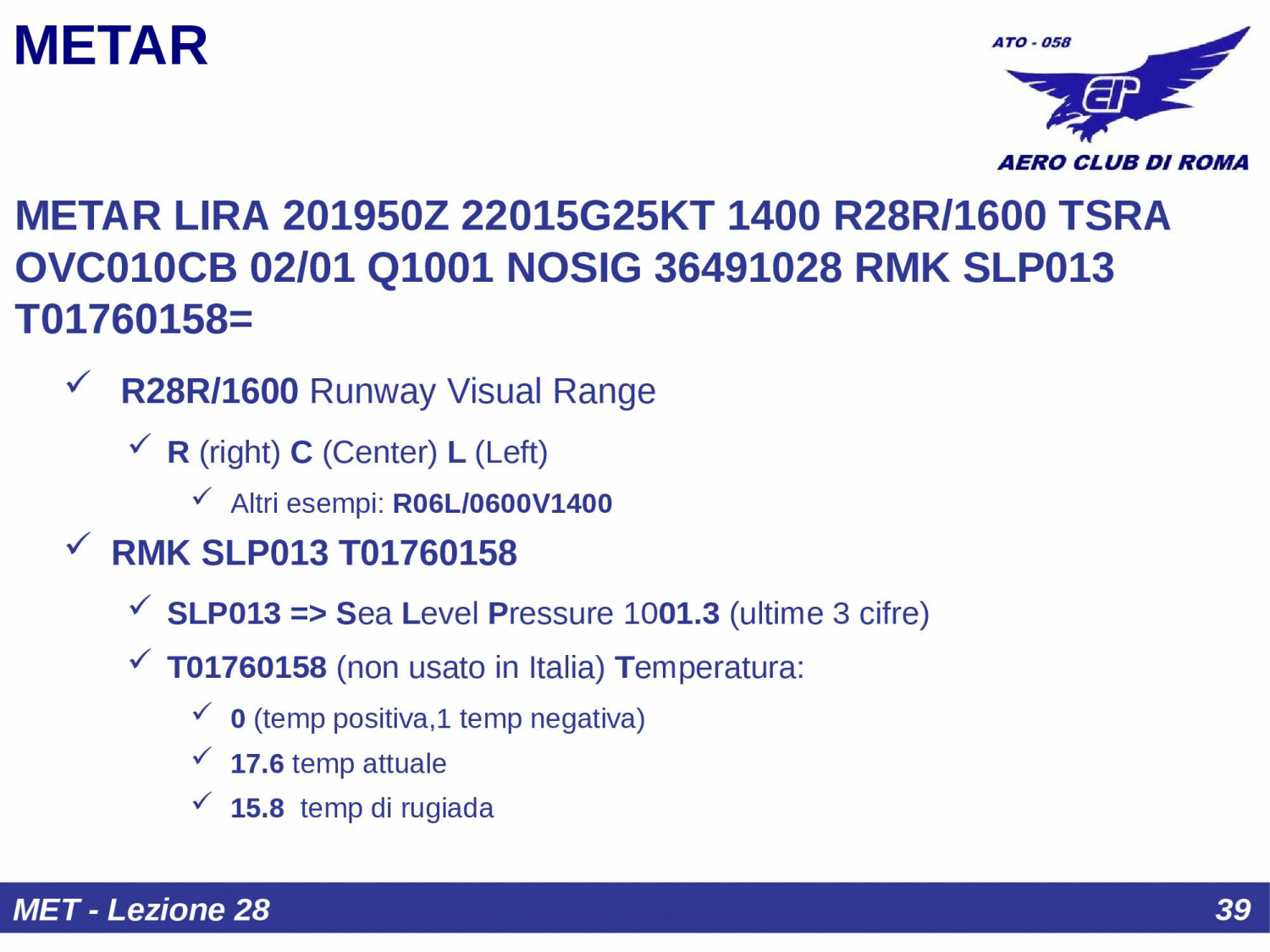 Esempio decodifica METAR