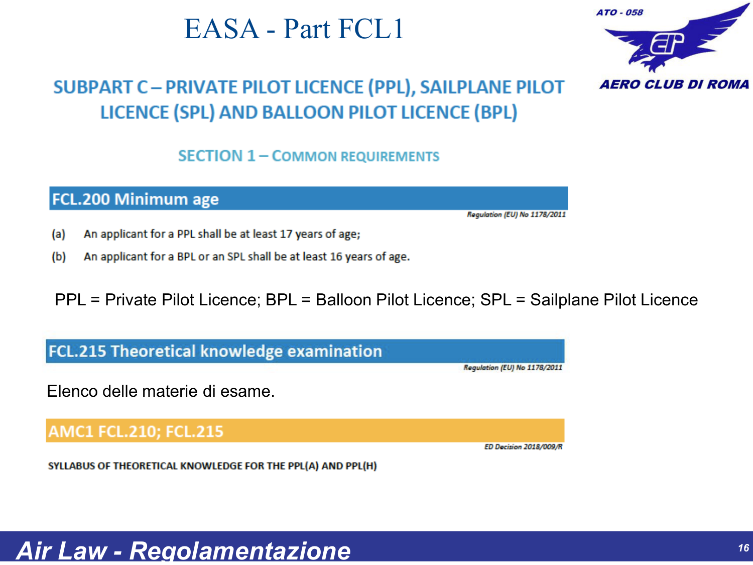 Slide 16 – Licenze PPL BPL SPL