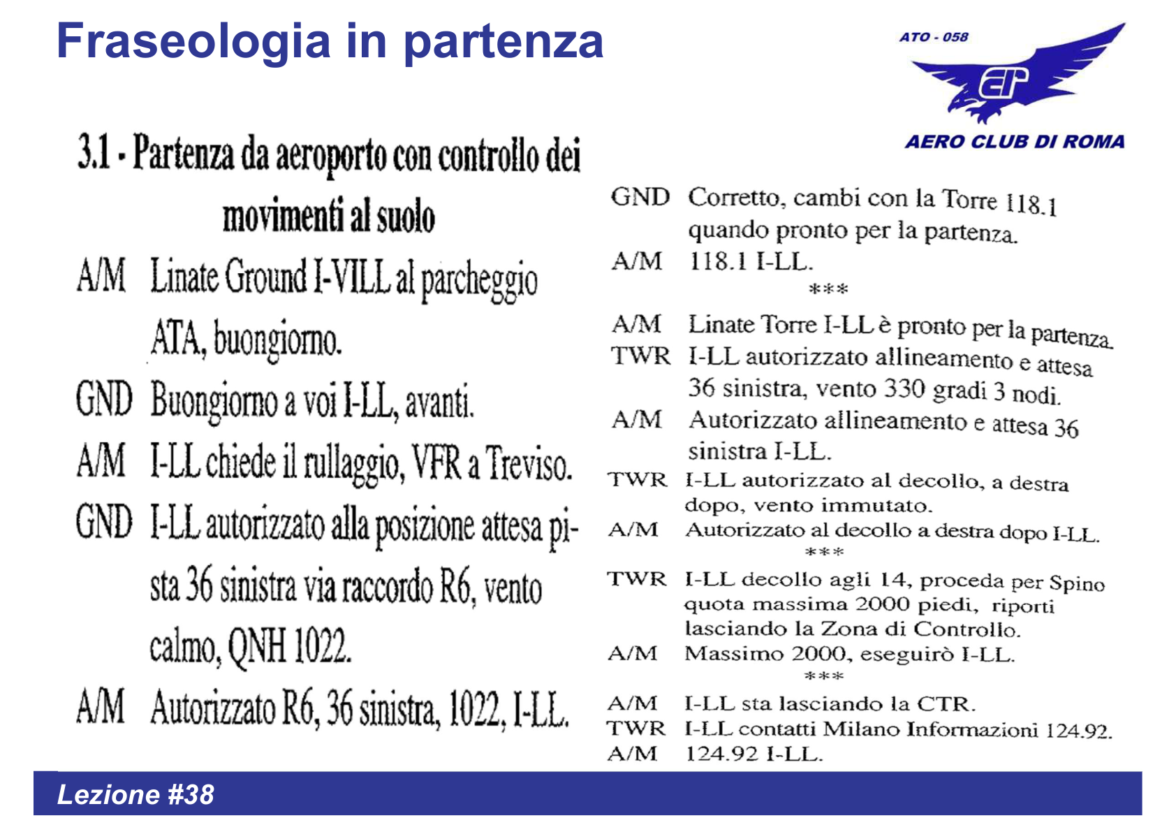 Fraseologia in partenza