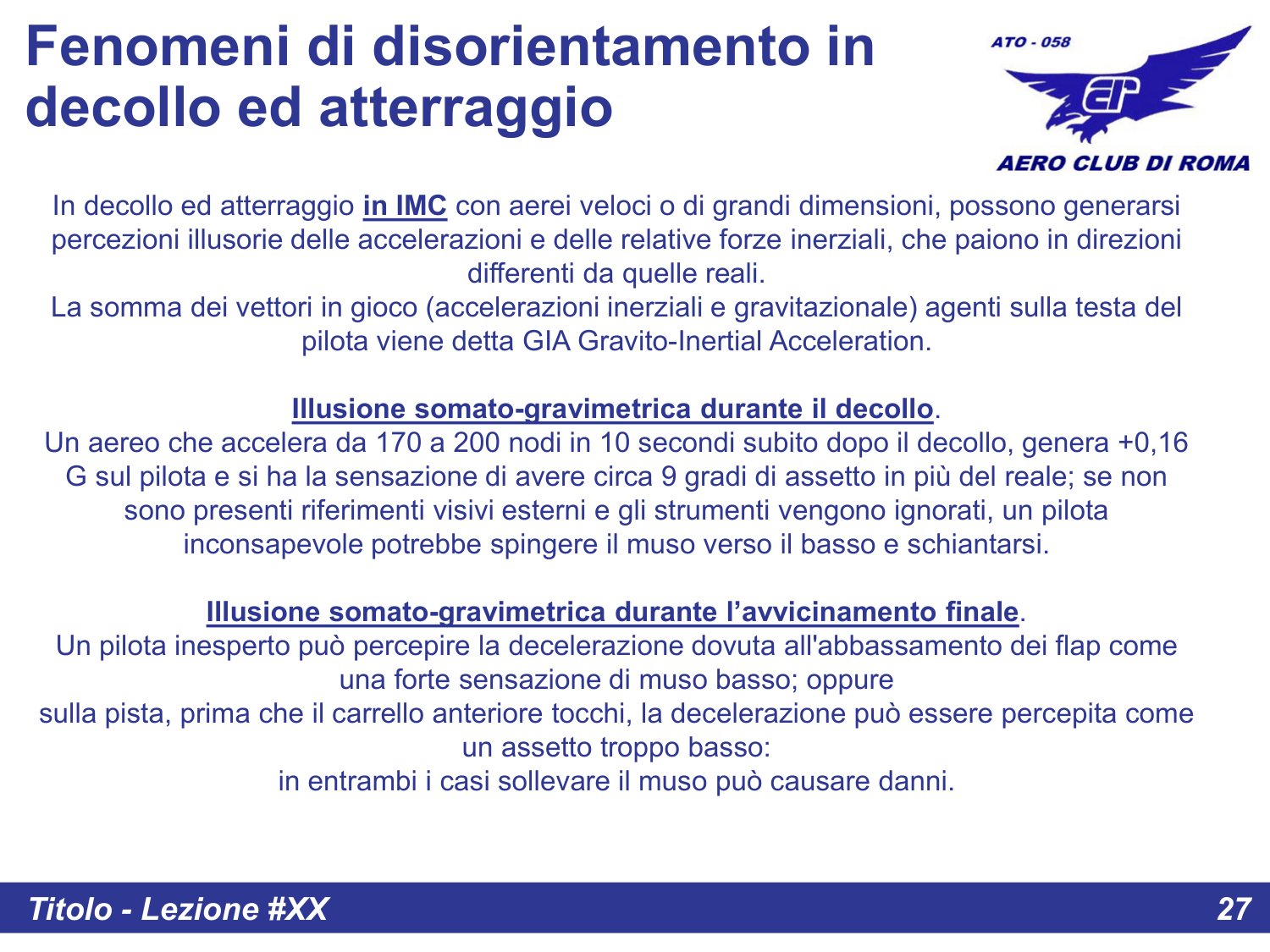 Disorientamento in decollo e atterraggio